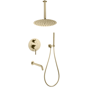 Juego de ducha con cabezal oculto para baño montado en la pared de oro cepillado