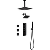 Juego de mezclador de ducha termostático oculto de 4 funciones para baño negro moderno negro