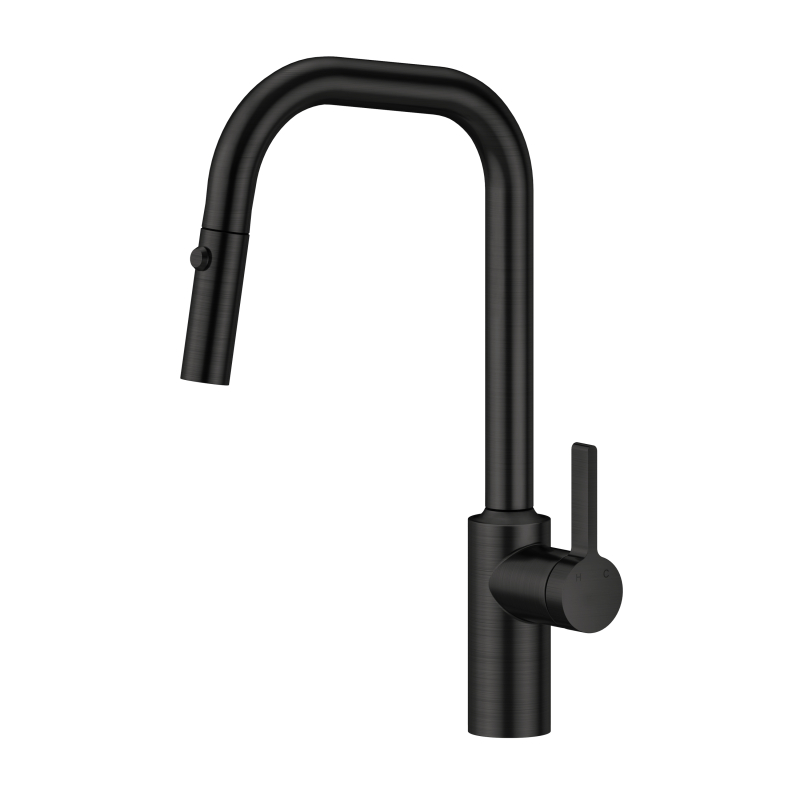Grifo mezclador de cocina extra&iacute;ble negro mate de acero inoxidable 304