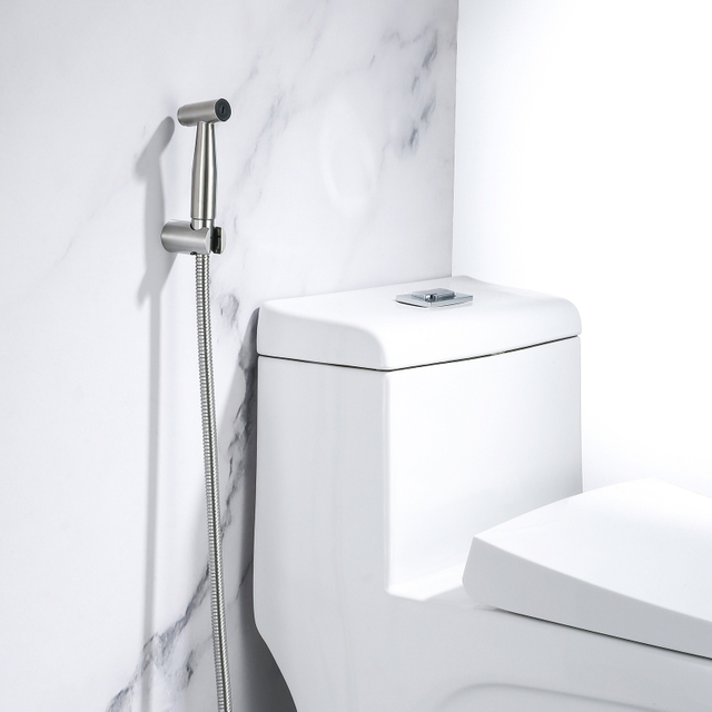 Prensa gratuita, juego de soporte de ducha de agua dulce con chorro portátil, pistola rociadora de bidé de inodoro de mano de acero inoxidable 304