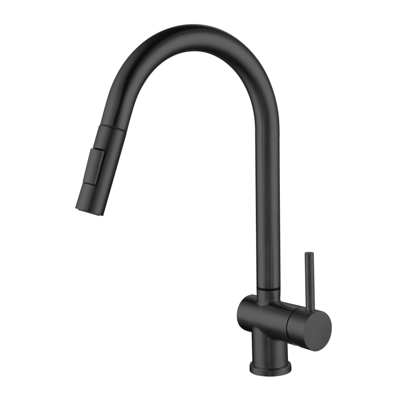 Grifo mezclador de cocina extra&iacute;ble con sensor t&aacute;ctil negro mate de acero inoxidable 304