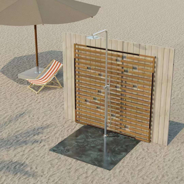 Ducha exterior profesional de acero inoxidable 316L de grado marino con marca de agua y certificación WELS