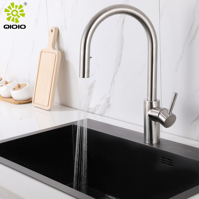 Grifo de fregadero de cocina extraíble caliente y frío cepillado de acero inoxidable 304