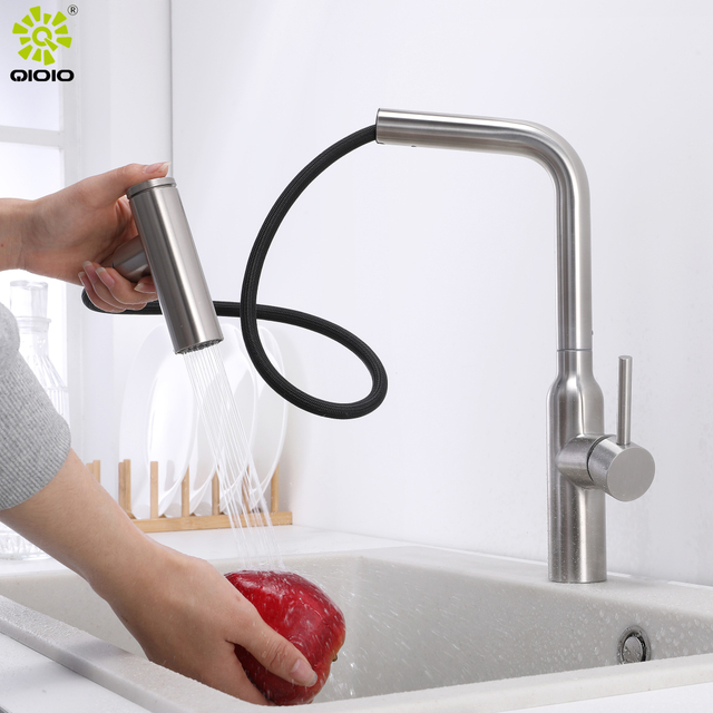 Grifo de cocina abatible con sensor táctil de níquel cepillado de acero inoxidable 304 caliente y frío