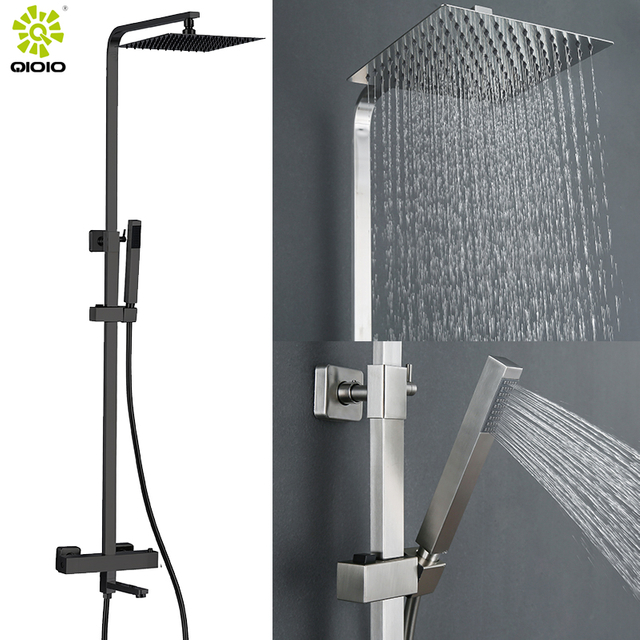 Sistema de ducha termostático 304 Acero inoxidable de tres funciones Juego de ducha de lluvia para baño Columna mezcladora