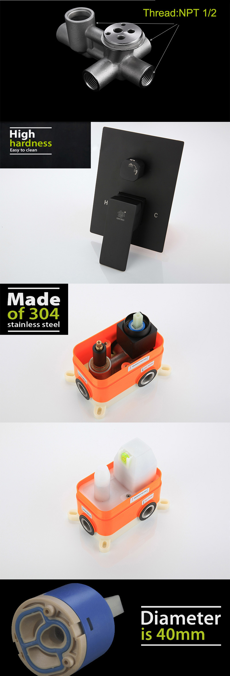 Dos funciones en la ducha montada en la pared.