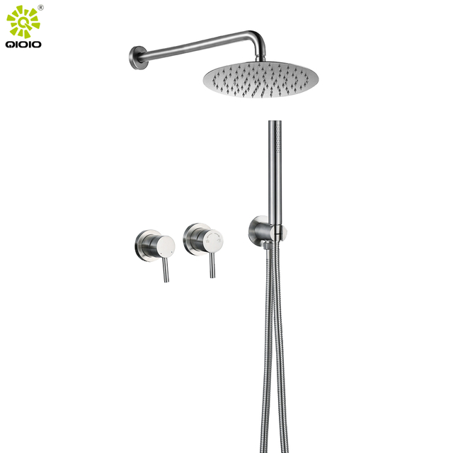 Conjunto de mezclador de ducha de baño montado en la pared con cabezal de ducha con cabezal de lluvia de acero inoxidable 304