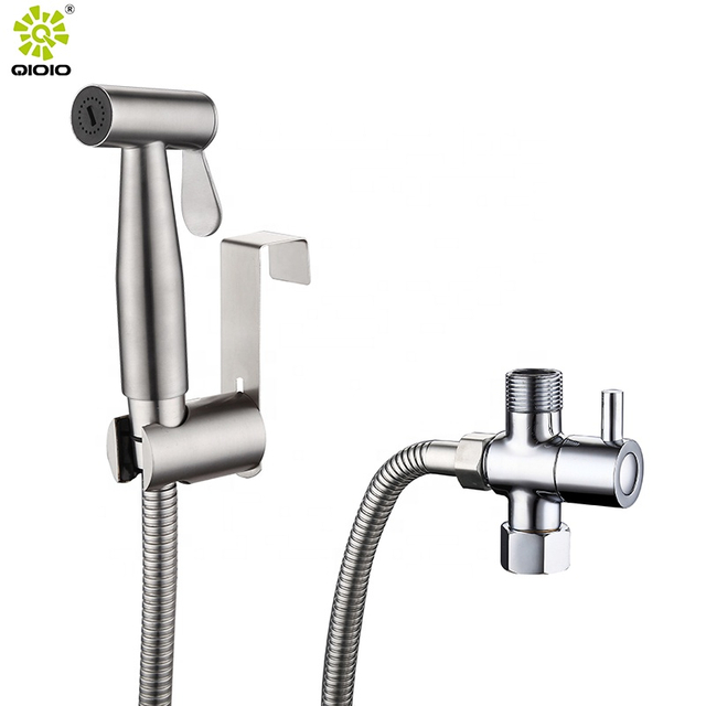 Juego de rociador de bidé portátil de mano cromado Shattaf de baño de acero inoxidable 304 para inodoro
