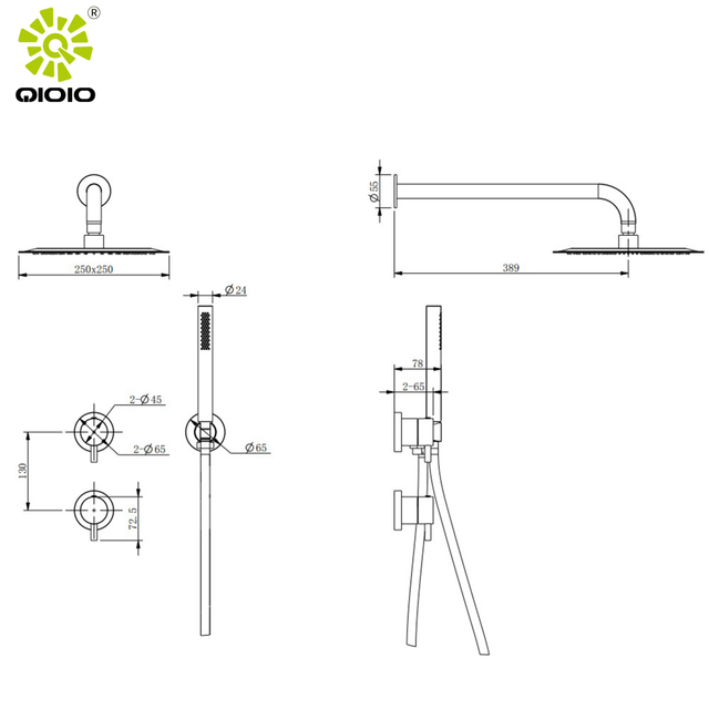 Juego de ducha de baño montado en la pared de acero inoxidable 304